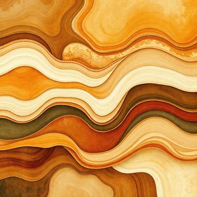 The primary subject of the image is a colorful, swirling pattern of various shades of brown, red, and yellow. The setting is a wall, and the visual style appears to be a combination of a photo and a digital art or illustration. The dominant colors and overall atmosphere of the image are warm, vibrant, and visually appealing.